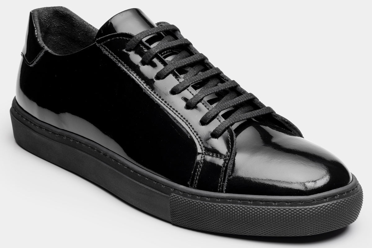 JAMES Black Patent Leather Smart Trainers Jack Martin