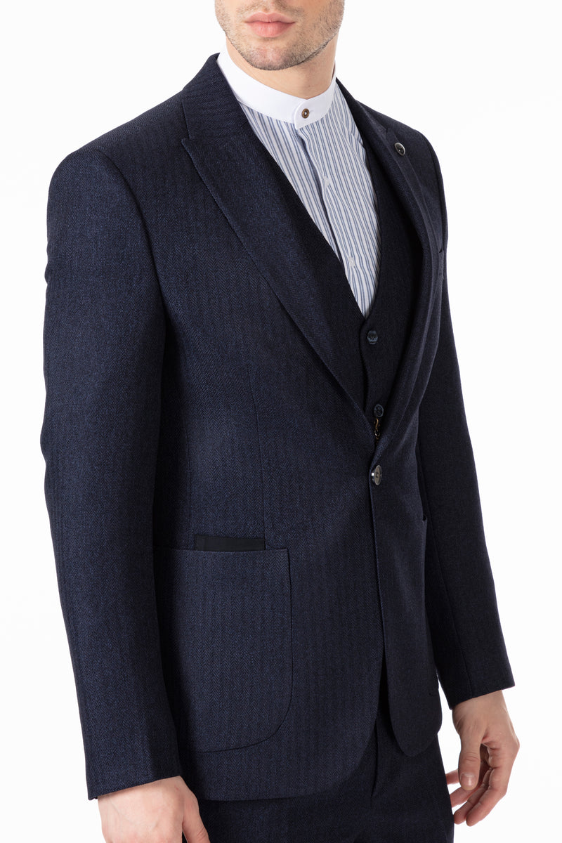 JOHN - Navy Tweed Herringbone Blazer | Jack Martin Menswear