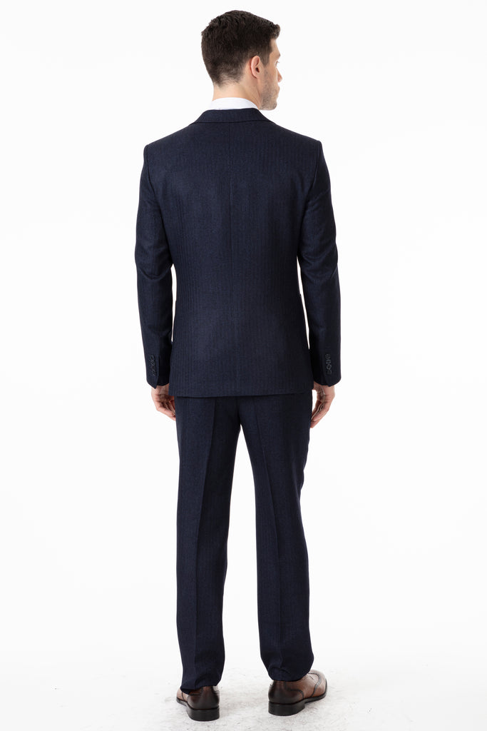 JOHN - Navy Tweed Herringbone Blazer with Patch Pockets - Jack Martin Menswear