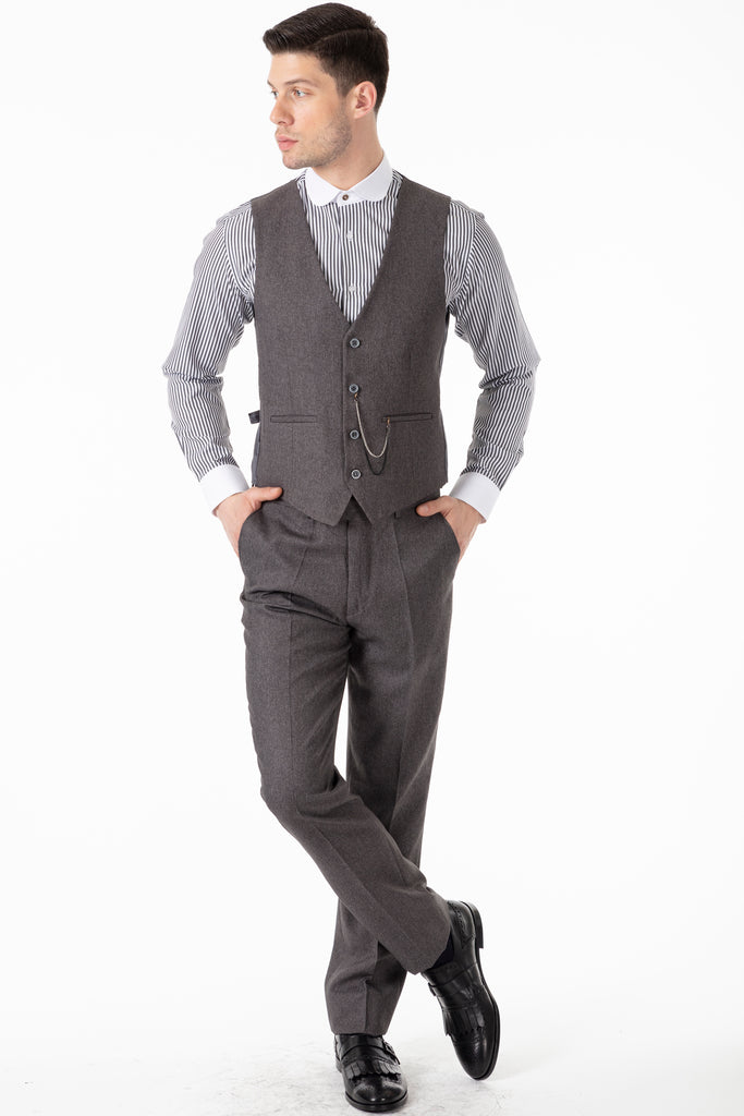 TOMMY - Grey Tweed Trousers - Jack Martin Menswear