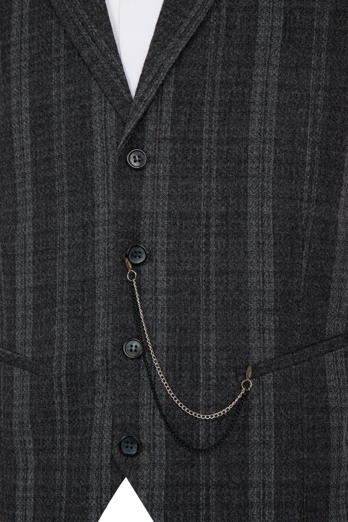 Grey Check Collared Tweed Waistcoat - Jack Martin Menswear