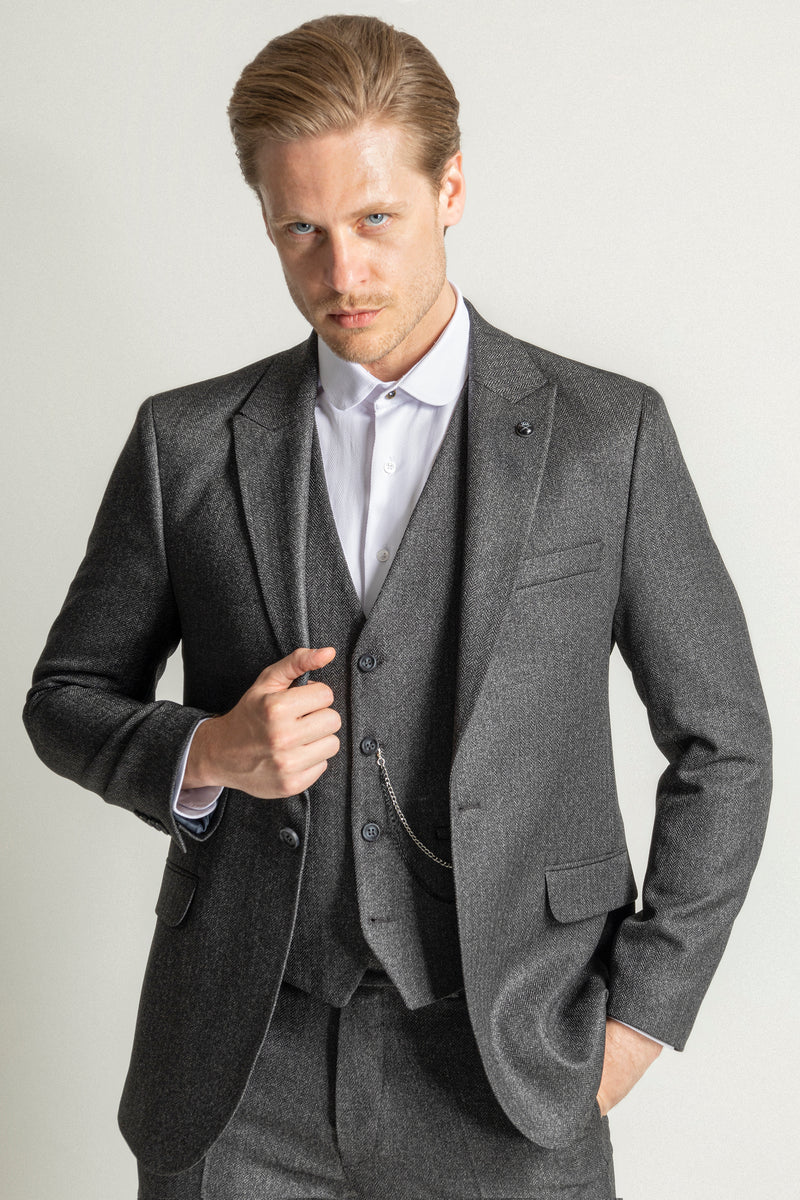 SHELBY - Grey Herringbone Tweed 3 Piece Suit | Jack Martin