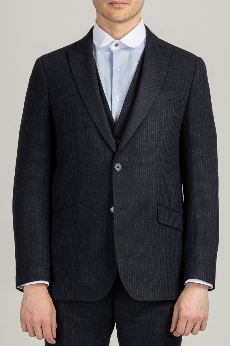 SHELBY - Navy Wool Pinstripe 3 Piece Suit | Jack Martin